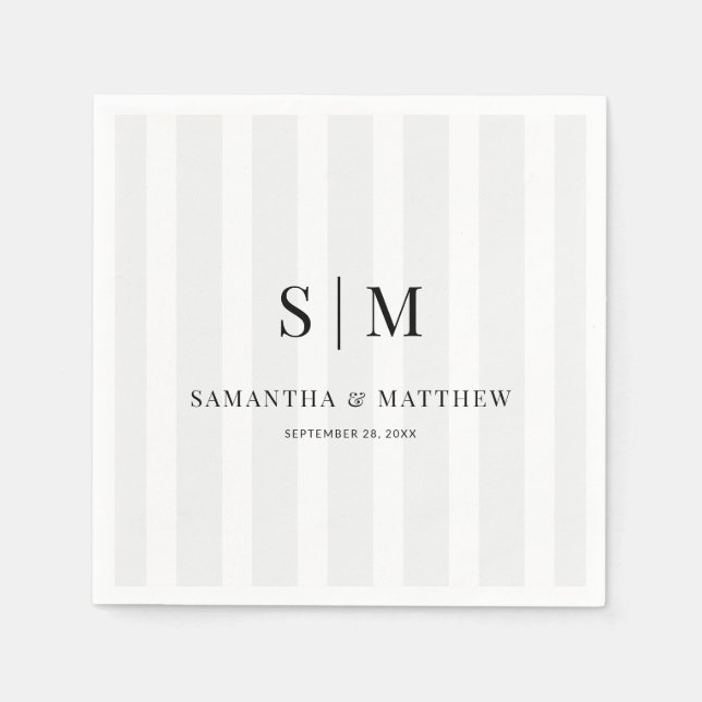 Leichte graue Streifen Elegante Couple Initials Ho Serviette (Vorderseite)