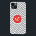 Leichte graue Zickzack Muster Textur Monogramm Case-Mate iPhone Hülle<br><div class="desc">Elegantes,  hellgraues und weißes Retro-Zickzack geometrisches nahtloses Muster mit Leinenstruktur und anpassbarem,  optionalem Monogramm. Touch orange-rot.</div>