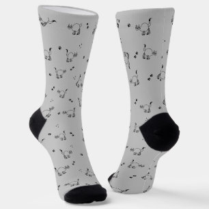 Leichte Holzkohle-Katzen-Linienkunst-Muster-Socken Socken