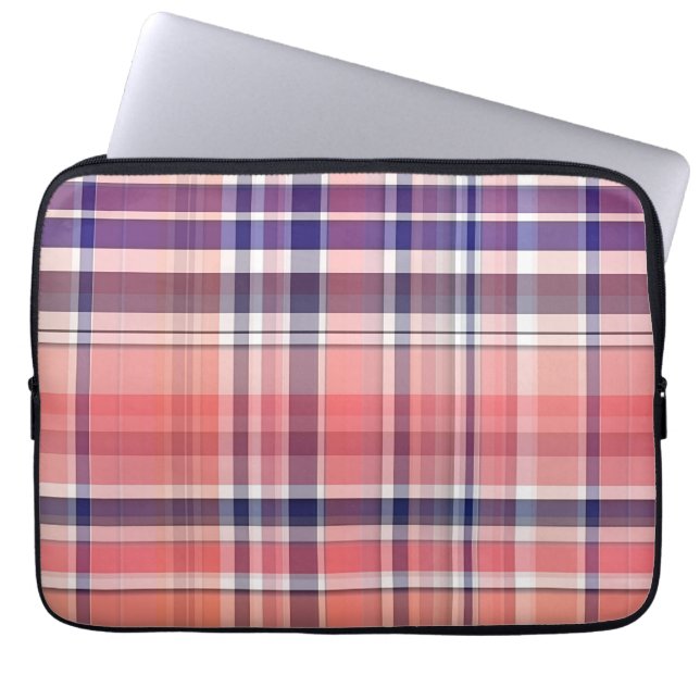 Leichte Koralle, Navy Blue, Weiße Preppy Madras Ka Laptopschutzhülle (Vorderseite)