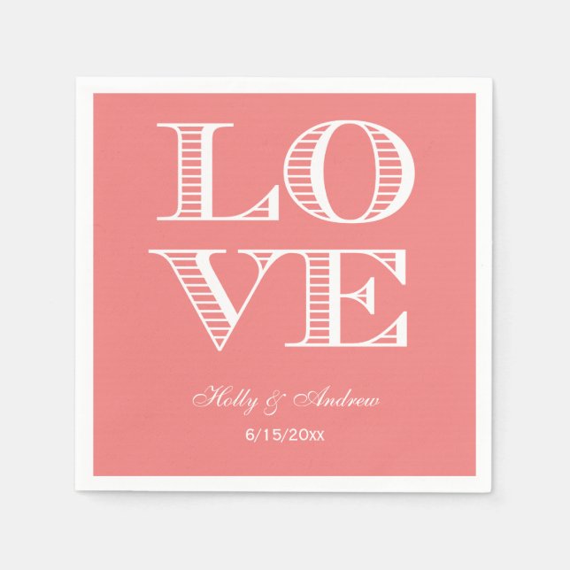Leichte Koralle, weiße LIEBE Napkins Serviette (Vorderseite)