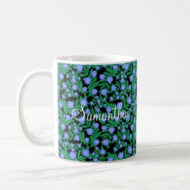 Leichte Lila Blume mit Blumenmuster und Pflanze mi Kaffeetasse (Links)