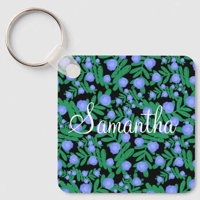 Leichte Lila Blume mit Blumenmuster und Pflanze mi Schlüsselanhänger (Vorderseite)