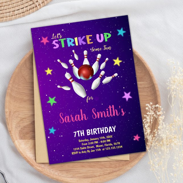 Leichte Lila Bowling Geburtstagseinladung Einladung (Light Purple Bowling Birthday Invitations)