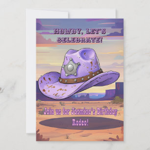 Leichte, Lila Cowgirl-Hut, die in der Wüste schweb Einladung