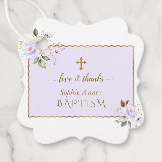 Leichte Lila Gold-Blume Gold Cross Taufen Geschenkanhänger (Vorderseite)
