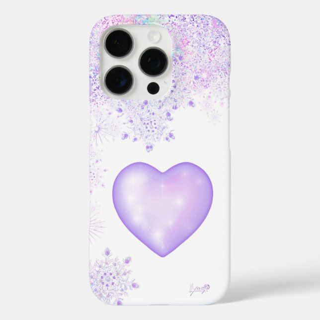 leichte lila Schneeflocke & glitzerndes Herz Case-Mate iPhone Hülle (Rückseite)