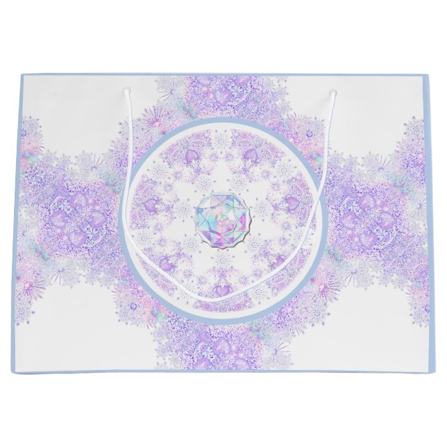 leichte lila Schneeflocke & glitzerndes Herz Große Geschenktüte (Vorderseite)