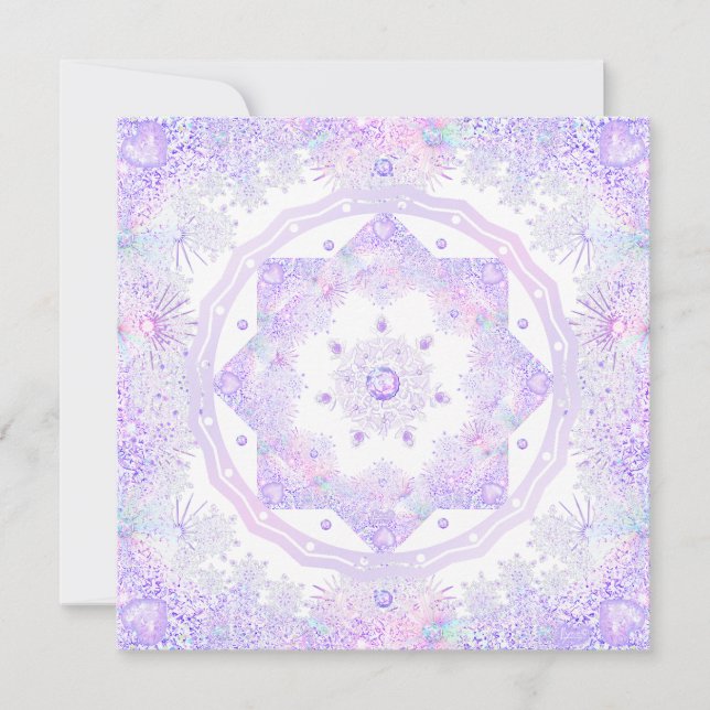 leichte lila Schneeflocke & glitzerndes Herz Karte (Vorderseite)