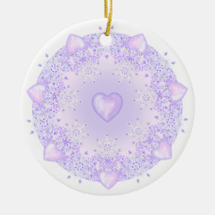 leichte lila Schneeflocke & glitzerndes Herz Keramik Ornament