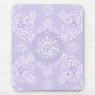 leichte lila Schneeflocke & glitzerndes Herz Mousepad