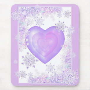 leichte lila Schneeflocke & glitzerndes Herz Mousepad