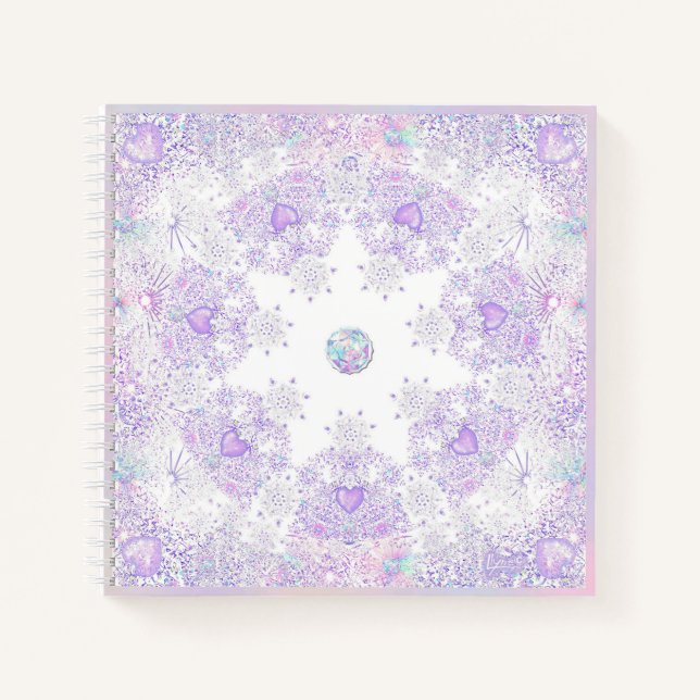leichte lila Schneeflocke & glitzerndes Herz Notizbuch (Vorderseite)