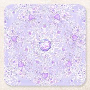 leichte lila Schneeflocke & glitzerndes Herz Rechteckiger Pappuntersetzer
