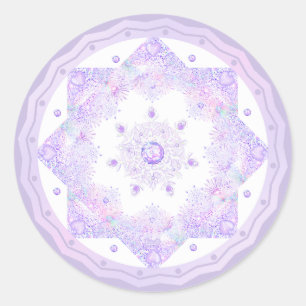 leichte lila Schneeflocke & glitzerndes Herz Runder Aufkleber