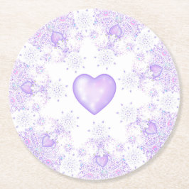 leichte lila Schneeflocke & glitzerndes Herz Runder Pappuntersetzer