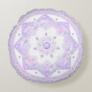 leichte lila Schneeflocke & glitzerndes Herz Rundes Kissen