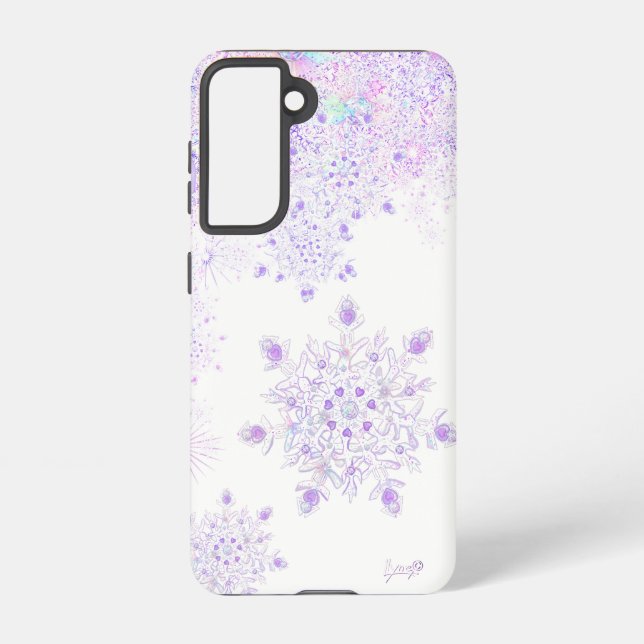 leichte lila Schneeflocke & glitzerndes Herz Samsung Galaxy Hülle (Rückseite)