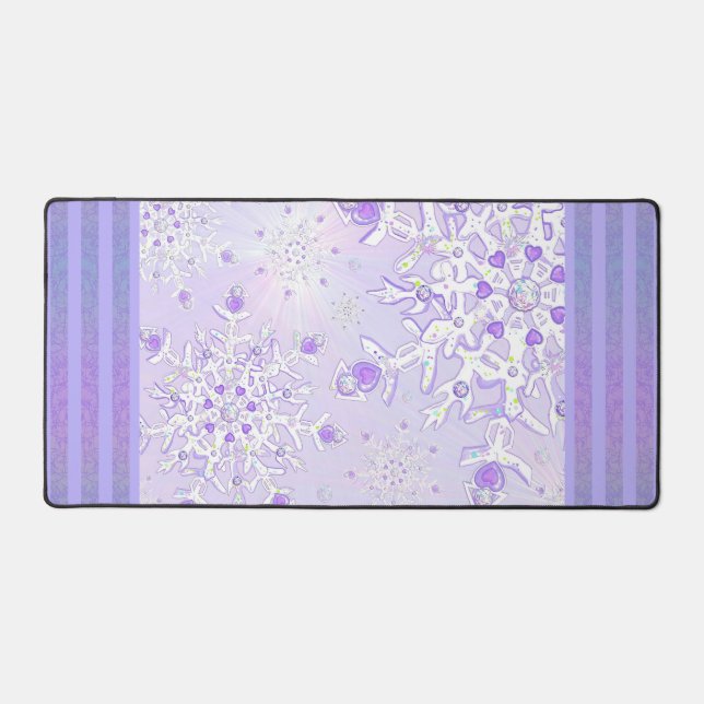 leichte lila Schneeflocke & glitzerndes Herz Schreibtischunterlage (Vorderseite)