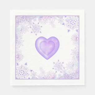 leichte lila Schneeflocke & glitzerndes Herz Serviette