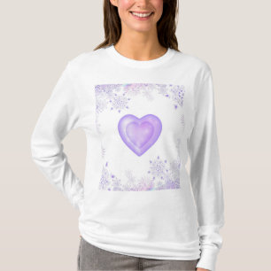leichte lila Schneeflocke & glitzerndes Herz T-Shirt
