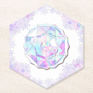 leichte lila Schneeflocke & glitzerndes Herz Untersetzer