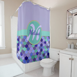 Leichte Lila und Aqua Monogramm + Name Mermaid-Ska Duschvorhang