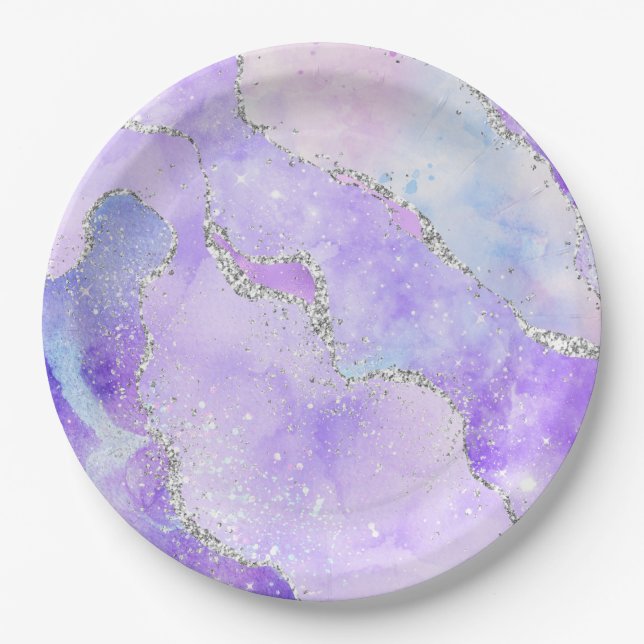 Leichte Lila und silberne Imitate Glitzer Pastell  Pappteller (Vorderseite)