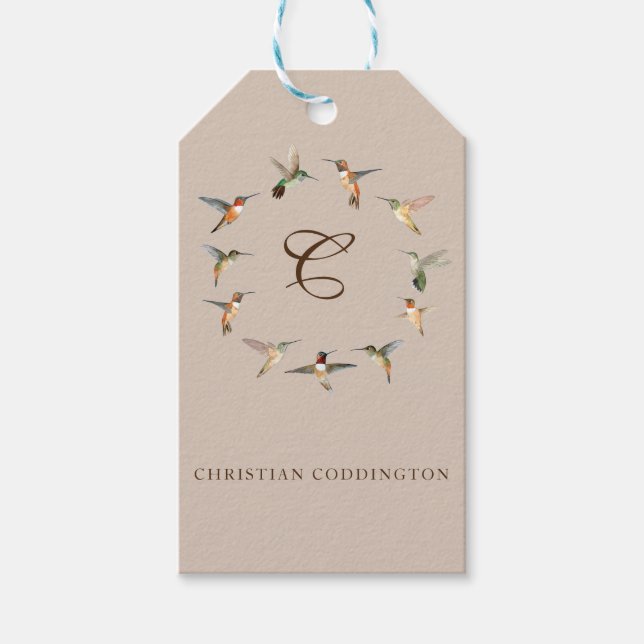 Leichte Monogram Hummingbird Geschenkanhänger (Vorderseite)