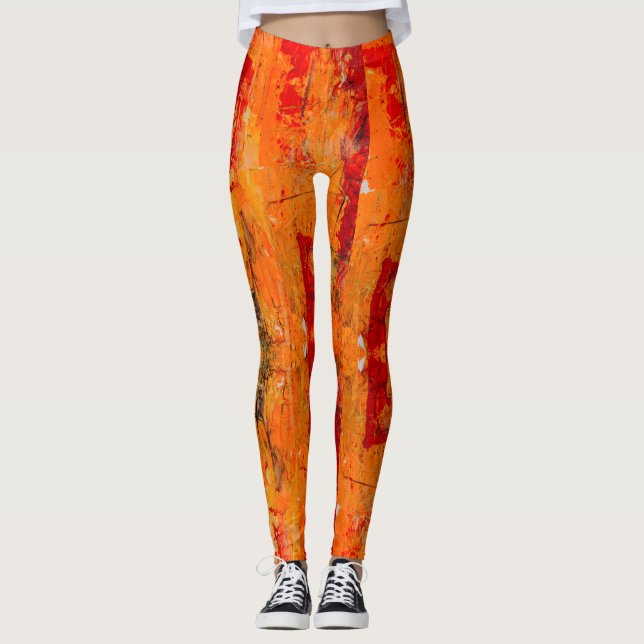 Leichte Orangefarbene Abstrakte Leggings (Vorderseite)