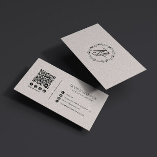 Leichte Pastellfarben Monogram QR & Social Media Visitenkarte