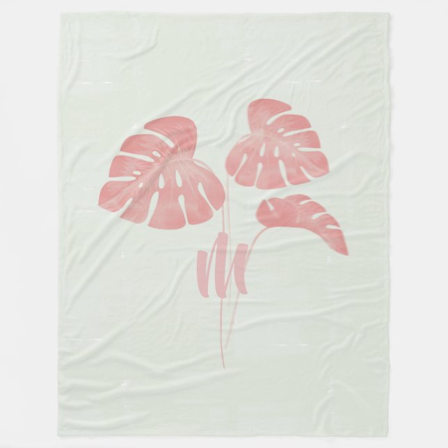 Leichte Pink-Blätter Monogram Fleece Blanket (Vorderseite)