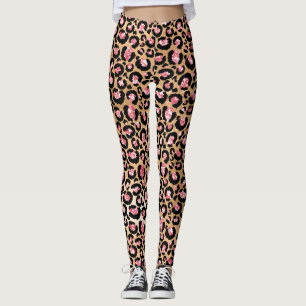 Leichte rosa Foil- & Gold-Glam Glitzer Leopard Spo Leggings