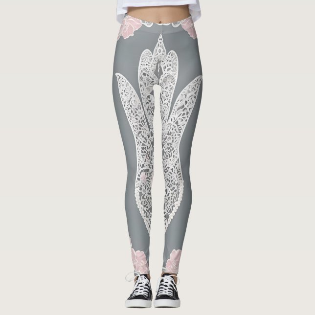 Leichte Rose auf der Lace AI Art Leggings (Vorderseite)