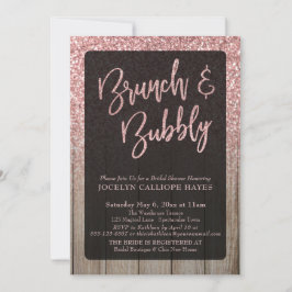 Leichte Rose Gold Glitzer Stallholz Brunch & Bubbl Einladung