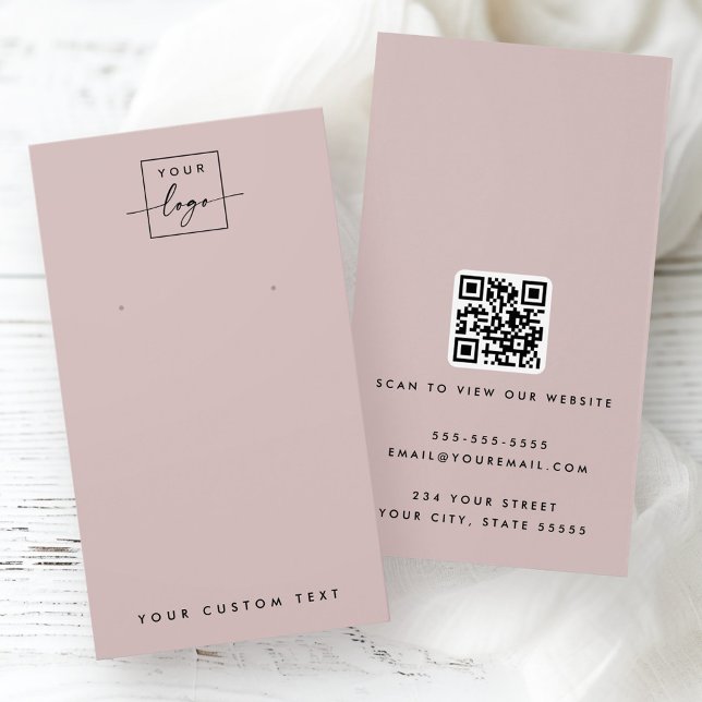 Leichte Rose Taublogo QR Ohrring-Grafikkarte (Light rose taupe logo QR earring display card)
