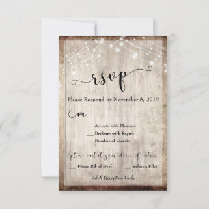 Leichte rustikale Holz- & Lights-UAWG mit Menü RSVP Karte