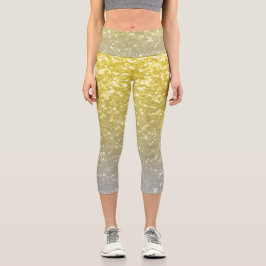 Leichte, silbergraue Imitate Glitzern Capri Leggings