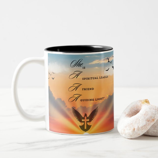 "Leichte Sonnenuntergänge" Inspirative Tasse" Zweifarbige Tasse (Mit Donut)