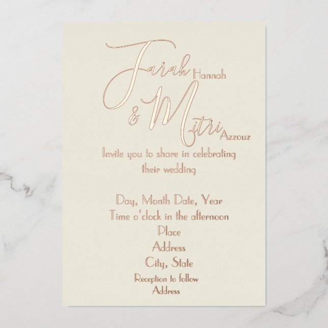Leichte und luftige Rose Gold Foil Hochzeit Einlad Folieneinladung (Vorderseite)