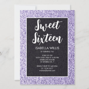 Leichte violette Glitzern Sweet 16 elegante Schrif Einladung