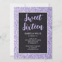 Leichte violette Glitzern Sweet 16 elegante Schrif Einladung