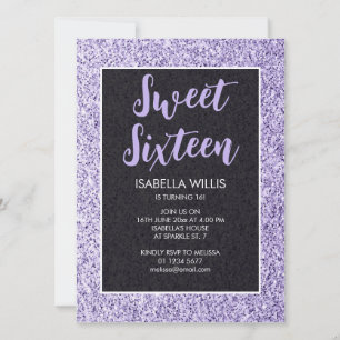 Leichte violette Glitzern Sweet 16 elegante Schrif Einladung