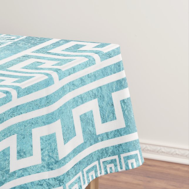 Leichtes blaues griechisches Windungs-Muster auf Tischdecke (Beispiel)