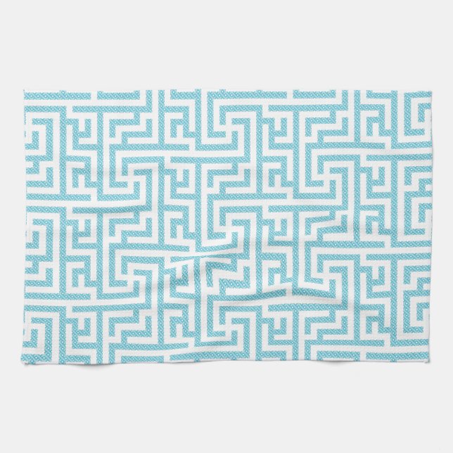 Leichtes blaues und weißes Labyrinth Handtuch (Horizontal)