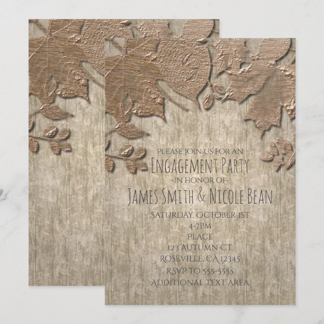 Leichtes Gold und Weißholz Rustikale Herbsteinladu Einladung (Vorne/Hinten)