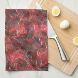 Leichtes Relief in Textur mit rotem Wachs überzoge Geschirrtuch