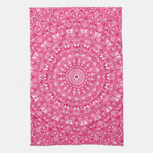 Leichtes Rosa und Weiß Mandala Design Kaleidoskop Geschirrtuch