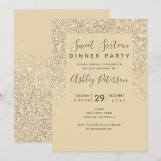 Leichtgold Glitzer Typografie Chic Gold Sweet 16 Einladung