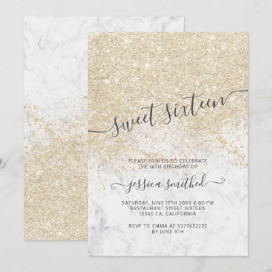 Leichtgold Glitzer typografischer Marmor Süß 16 Einladung